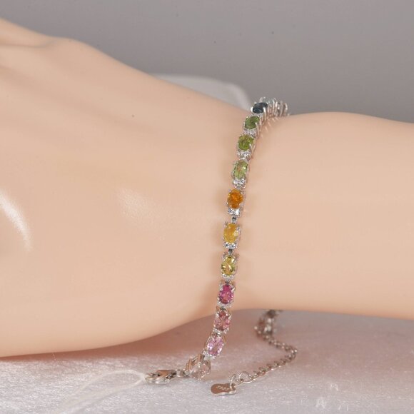 Natural Multi Tourmaline Gemstone Tennis Bracelet 925 Sterling Silver - Picture 4 of 4